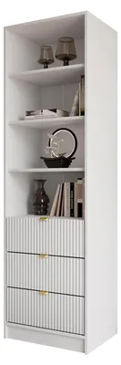 Produktbild von Standregal Tireno 3SZ, Bücherregal mit 4 Fächern und 3 Schubladen, Universalregal, Schrank, Aluminiumgriffe (Weiß)