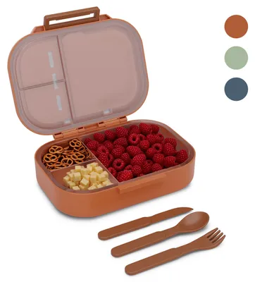 Image de Schmatzfatz Boite Repas À Compartiment - Boite Bento Hermétique Sans BPA, 3 Compartiments, Couverts Inclus, Compatible Lave-Vaisselle, Tritan Durable, Design Coloré, Orange