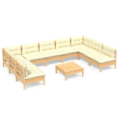 Produktbild von vidaXL 10-tlg. Garten-Lounge-Set mit Creme Kissen Massivholz Kiefer