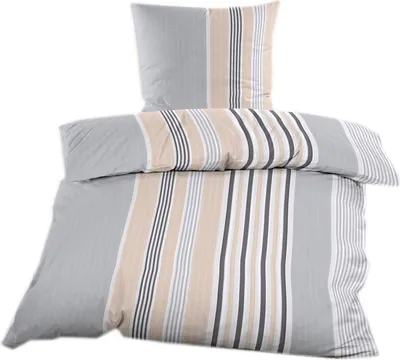 A duvet cover and pillowcase set with a striped pattern.