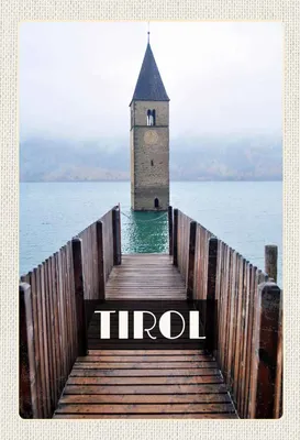 Produktbild von vianmo Holzschild 30x20 cm Tirol Österreich Kirchenturm Bildmotiv Reisemotiv Abenteuer Reisen