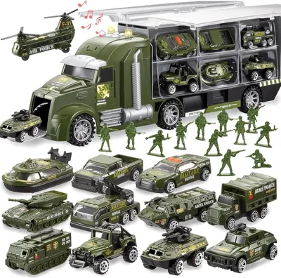 Produktbild von JOYIN Militär-LKW-Spielzeugset mit Spielzeugsoldaten & Lichtern - Kindergeburtstagsgeschenke