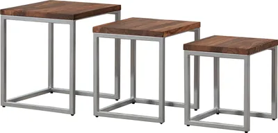 Image de MASSIVMOEBEL24 | Table d'appoint 40x40 Palissandre huilé Brun Lot 3 pièces LOUNGE COLLECTION #02
