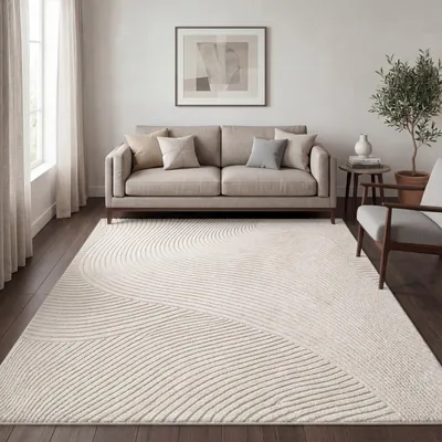 Image de Tapis de salon Skandi Japandi Boho Motif abstrait 3D Uni Crème Dimension 200x280 cm
