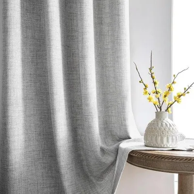 Produktbild von Famanu Gardinen mit Faltenband, grau, Leinenoptik, halbtransparente Gardinen, Set von 2, 225 x 140 cm