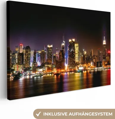 Produktbild von MuchoWow® - Leinwandbilder - New York - Manhattan - Skyline, Wandbild, Wanddeko Bilder Wohnzimmer, 30x20 cm