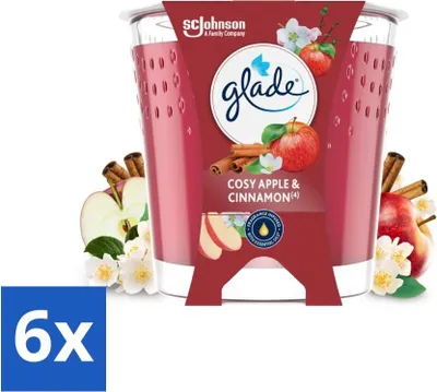Obrázok produktu pre Glade - Útulná sviečka s vôňou jablka a škorice - 100% repkový vosk a vegánska - 112 g - hodnotné balenie - 6 kusov