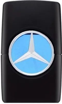 A black bottle with a Mercedes-Benz logo on a white background.
