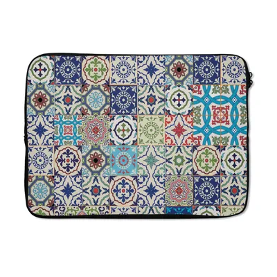 Produktbild von MuchoWow® Laptop Hülle 13 Zoll Blumen - Muster - Grün - Blau Laptoptasche - Laptophülle - Sleeve - Rundumschutz