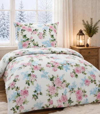 Produktbild von Bettwäsche Winter Biber Baumwolle Feinbiber 135x200 + 80x80 cm mit Reißverschluss Größe: 2 teilig Design: Rosenzeit, KI-generiertes Bild