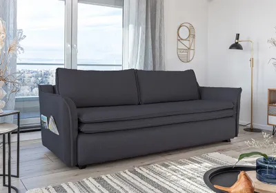 Produktbild von MIUFORM Charming Charlie - Sofa mit Bettfunktion und Bettkasten - 225x92cm - Dunkelgrau - 3-Sitzer Schlafsofa
