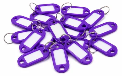 Produktbild von 5er Pack Schlüsselanhänger zum Beschriften Einfarbig - Schlüsselschilder mit Ring beschriftbar | Schlüsselring zum Beschriften | Schlüsselring Kunststoff mit auswechselbaren Etiketten - Violett