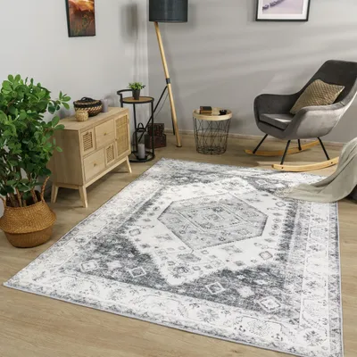 Produktbild von TT Home Wohnzimmer Teppich Kurzflor Wohnzimmerteppich Used Look Ornamente Marokkanisch Größe 80x150 cm