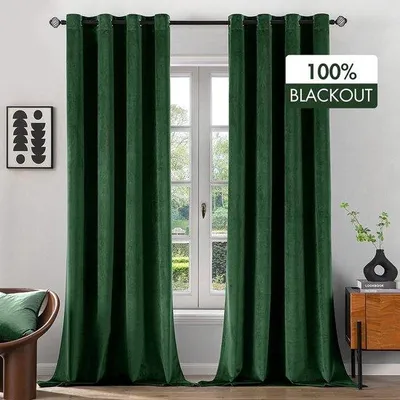Obrázok produktu pre Sametové zatemňovacie závesy, 100 % nepriehľadné, sada 2 ks, 245 x 140 cm, tmavozelené