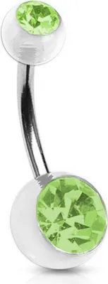 Produktbild von viva-adorno 1 Stück Bauchnabel Piercing Banane 316L Chirurgenstahl Kunststoff Kugeln transparent Kristall verschiedene Farben Z284, Kugel klar, Kristall Grün