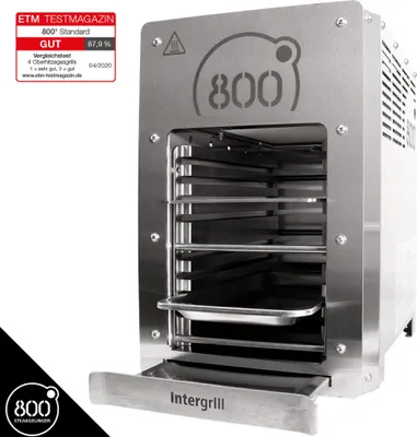Produktbild von Intergrill 800° grill gazowy do steków grill o wysokiej wydajności profesjonalna jakość 15,6 kg grill z górną nagrzewnicą stal nierdzewna w zestawie stojak do grilla taca gastro