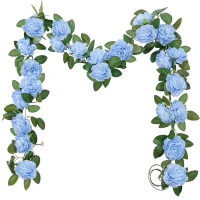 Produktbild von Künstliche Blumengirlande 3 Stück Blau 6 Meter Seidenblumen Pfingstrosen Deko Hochzeit Haus Wand Garten