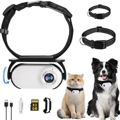 Produktbild von Katzen & Hunde Kamera Halsband – Upgrade 1080P Pet Cam, Erste-Person-Ansicht, leicht & bequem, weiß