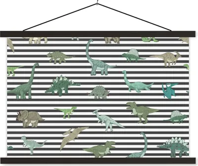 Produktbild von MuchoWow® Textilposter Kinderzimmer - Dinosaurier - Schwarz - Jungen - Mädchen - Kinder 120x80 cm mit schwarzem Rahmen - Wanddeko