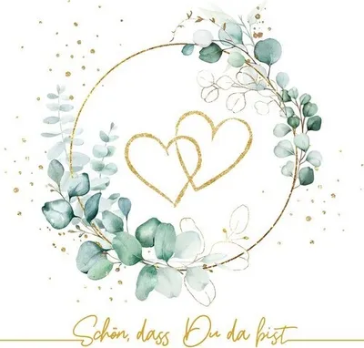 Produktbild von 20 Servietten Eucalyptus Hearts white - Herz um Eukalyptus weiß 33x33cm