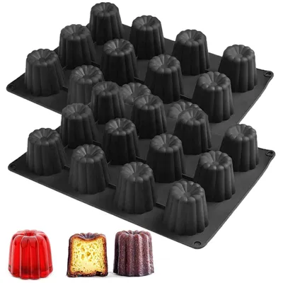 Produktbild von Silikonform Mini Cannelé 12 Hohlräume Schokolade Muffin Pudding Cupcake Brot Schwarz 2 Stück