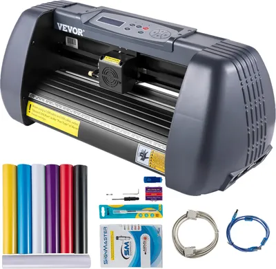 Produktbild von VEVOR 375 mm Vinyl Schneideplotter Papiereinzug, Folienplotter Drucker Vinyl Schneiden Set, Unterstützt DM/PL, HP/GL-Sprache, Abdeckfolie zum Malen und Ätzen, Scrapbook-Papiere PolyurethanVinyl schneiden