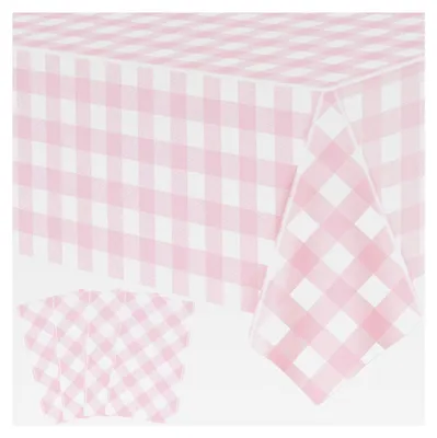 Produktbild von 4 Stück Einweg Tischdecken in Rosa und Weiß mit Karomuster für Ostern, wasserdicht, 130 x 220 cm