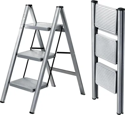 Produktbild von Klappbare Aluminiumleiter 3,8 m, Teleskopleiter, breite Sprossen, rutschfeste Füße, leicht und tragbar, 150 kg Traglast