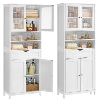 Immagine prodotto di Mobiletto da bagno con spazio contenitivo – Bianco, realizzato in MDF e acrilico – Dimensioni: 30 x 60 x 170 cm