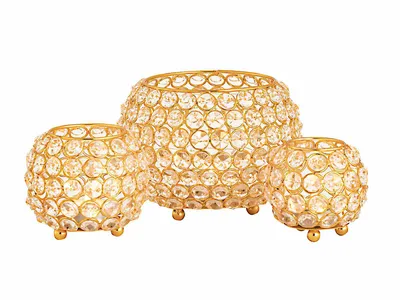 Zdjęcie produktu dla Zestaw świeczników 3-częściowy świecznik na tealight złoty kryształ