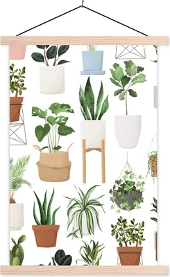 Produktbild von MuchoWow® Textilposter Pflanzen - Blumentopf - Weiß 40x60 cm mit holzfarbenen Rahmen - Poster