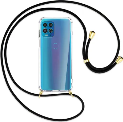 Produktbild von Handykette Backcover-Schutzhülle mit Band (Metall goldfarben) für Motorola Moto G100 - schwarz