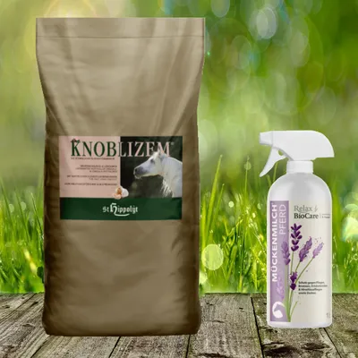 Produktbild von St. Hippolyt Knoblizem Mineral 25 kg + Relax Biocare Mückenmilch 500 ml