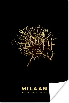Produktbild von MuchoWow® Poster Mailand - Karte - Gold - Schwarz 120x180 cm - Kunstposter