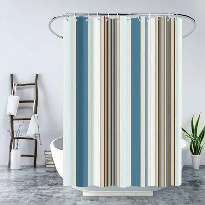 Produktbild von Unyqoos® Polyester-Duschvorhang 90 x 180 cm – wasserdicht & schimmelresistent, gestreift, inkl. 12 Ringe