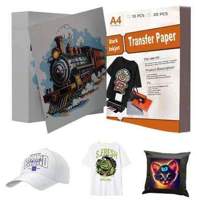 Image de 20 feuilles de papier transfert A4 pour tissus foncŽs, papier de sublimation thermique pour T-shirts, sacs, coussins, utilisation facile pour les projets de bricolage