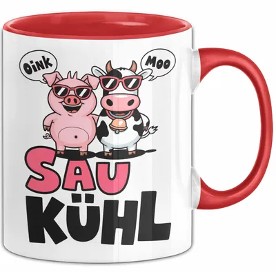 Produktbild von Schweinebauer Schweine Kuh Tier Tasse Geschenk Lustige Geschenkidee Spruch Sau Kuhl (Rot)