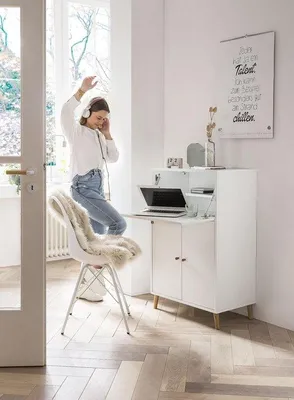 Productafbeelding van Ibenzoa® Bureau 65,2 x 39 x 101,7 cm – Met dempbaar schrijfblad, 2 deuren, veel opbergruimte, schrijfblad afmetingen 61,2 x 30,5 cm, massief eikenhout, naturel gelakt