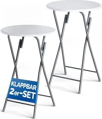 Produktbild von CASARIA® Stehtisch 2er Set Klappbar Höhe 110cm Ø 60cm Beistelltisch Klapptisch Bartisch Cocktail Holz Esstisch Rund Hochtisch Garten Gartentisch weiß