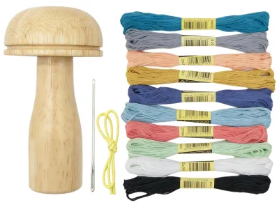 Stopzpilz-Set aus Holz mit Nadeln und Garn, 10 Farben