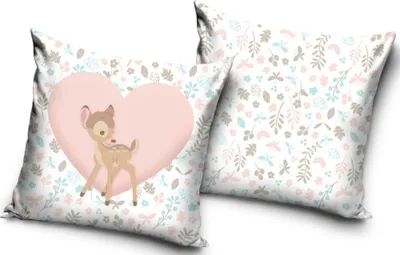 Imagen del producto de Funda decorativa para cojín 40x40, diseño Bambi, color blanco y rosa, terciopelo, marca Carbotex