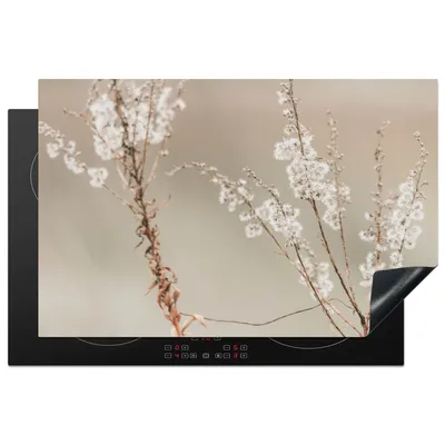 Produktbild von KitchenYeah© Herdabdeckplatte Blumen - Weiß - Pflanzen , 81x52cm, Küche Deko, Glaskeramikkochfeld Herdabdeckung, Abdeckplatte fùr Kochfeld