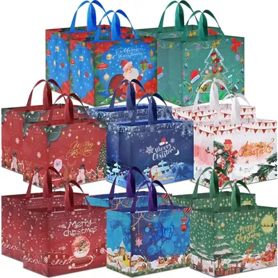 Image de Omgoods - Sacs cadeaux de Noël réutilisables (lot de 16) avec poignées
