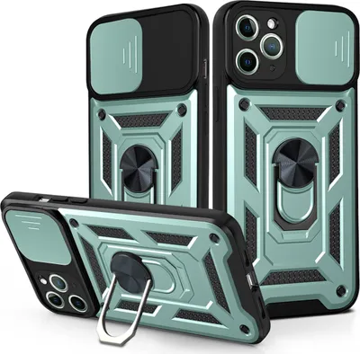 Produktbild von iPhone 11 Pro Max Hülle mit 360° Drehbarer Magnetische Ring Ständer Halter Dia Kameraschutz TPU Bumper Silikon Schutzhülle für iPhone 11 Pro Max Grün