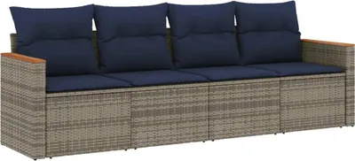 Produktbild von vidaXL 4-teiliges Gartensofa-Set mit Kissen, grau, Polyrattan