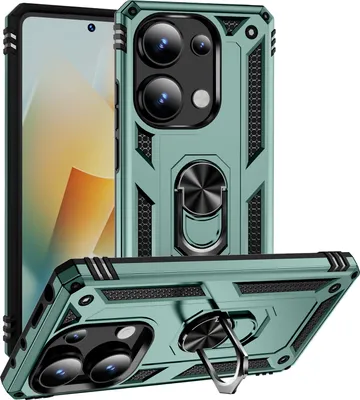 Produktbild von Schutzhülle für Xiaomi Redmi Note 13 Pro 4G Dual Layer Robust Militäre Fallschutz Hülle mit Ringhalterung Ständer Grün
