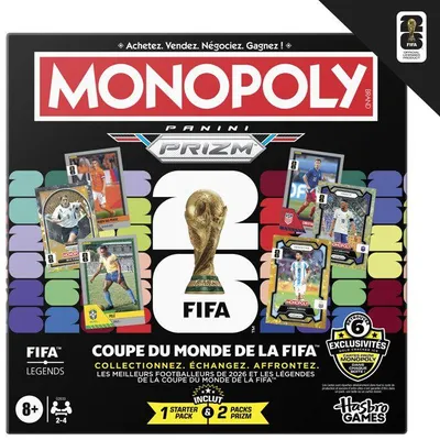 Zdjęcie produktu dla Monopoly FIFA Weltmeisterschaft 2026, ein Fußball-Brettspiel mit Monopoly Panini Prizm FIFA Weltmeisterschaft 2026 Karten, für Kinder ab 8 Jahren