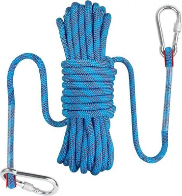 Produktbild von Famanu Sicherheitstau 10 mm, 20 Meter, Nylon mit Karabinerhaken, Tragfähigkeit 1500 kg (blau)