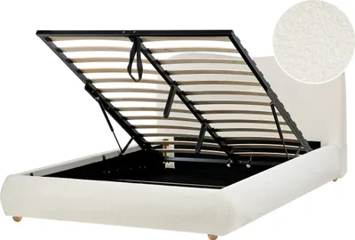 Obrázek produktu pro BELIANI Úložná postel krémově bílá buklé čalounění 140 x 200 cm minimalistický moderní design úložný prostor ložnice