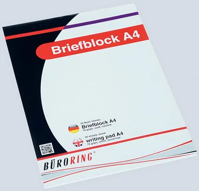 Produktbild von Büroring Briefblock, DIN A4, 50 Blatt, blanko, holzfrei, weiß, 70g/qm
